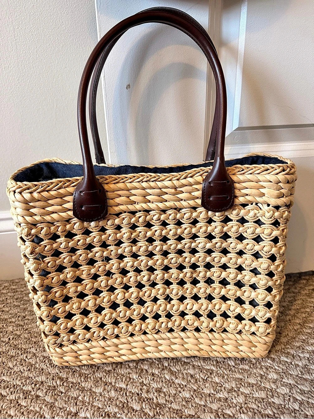 Woven Tote in Tan & Brown Like New